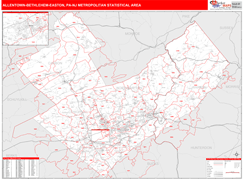 Allentown-Bethlehem-Easton Metro Area Digital Map Red Line Style